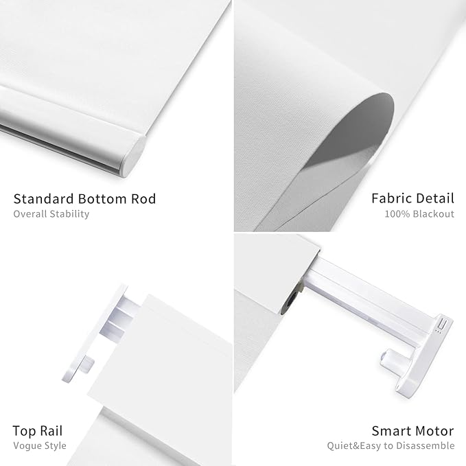 Smart Motorized Blinds with Remote Control, Blackout Roller Shades, Custom Smart Blinds with Valance, Cordless Electric Window Blinds & Automatic Shades(White,35" Wx72 H)