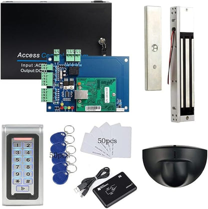 Backup Battery Supported Access Control Solution for 1-Door Security locking system Overhead Rex Exit Sensor Metal Combo Reader/PIN Entry 600LBS Magnetic Lock Phone APP Remote Open Lock