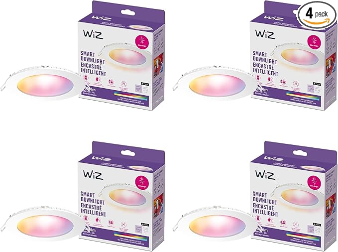 WiZ Connected 6-inch Slim Color Downlight - Pack of 4-2200K-6500K - Indoor - Connects to Your Existing Wi-Fi - Control with Voice or App - Matter Compatible