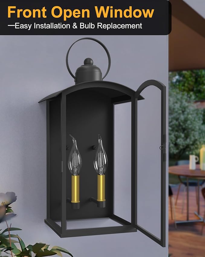 19.7IN Outdoor Wall Light Fixtures, Dusk to Dawn Exterior Lanterns Waterproof, Large Porch Sconces Wall Mounted Lighting, Modern Matte Black Front Open Window Wall Lamps for Yard, Patio