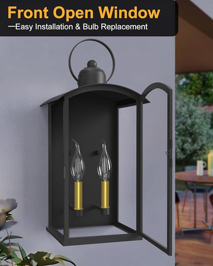 19.7IN Outdoor Wall Light Fixtures, Dusk to Dawn Exterior Lanterns Waterproof, Large Porch Sconces Wall Mounted Lighting, Modern Matte Black Front Open Window Wall Lamps for Yard, Patio