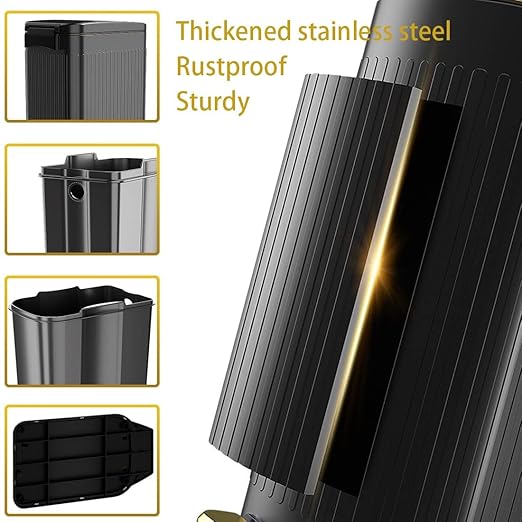 SIDIANBAN Bathroom Trash Can with Lid Soft Close and Foot Pedal, Small Rectangular Slim Garbage Can with Inner Wastebasket for Bedroom, Office, Kitchen, 1.6Gal/6L (Black)