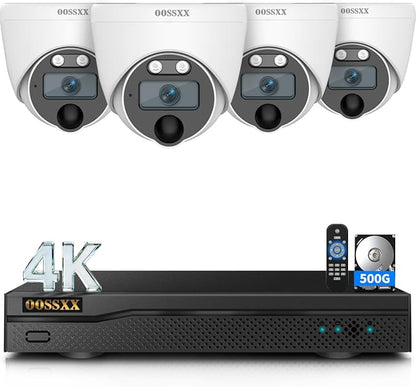 (2026 New) 4K Wired CCTV Security Camera System, 8CH HD DVR Kit, 4X Dome IP66 Indoor Outdoor Cameras with Waterproof Connectors, 65ft IR Night Vision, Free App, No Subscription Fee, Remote Access