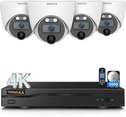 4K HD-Analog Wired Outdoor Security Camera System 4 Dome Cameras 500G HDD