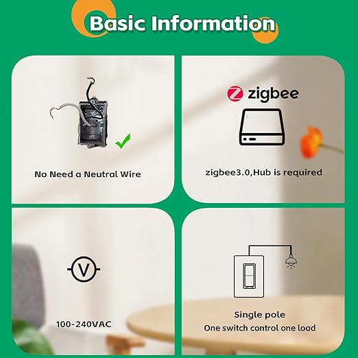 Zigbee Smart Switch no Neutral Required | 1 Channel Rocker Paddle Smart Light Switch Compatible with Alexa, SmartThings and Work with Google Home, Smart Home Devices, 1-Pack