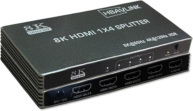 HDMI Splitter - HDCP, HDR, Dolby/DTS5.1/7.1 - Compatible with Firestick 4k Max, PS3/PS5 & Elgato HD60s/x/Pro, Apple TV 4K, Retrotink, Roku soundbar, NOT for Phone (HB-SP104G)