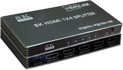 HDMI Splitter - HDCP, HDR, Dolby/DTS5.1/7.1 - Compatible with Firestick 4k Max, PS3/PS5 & Elgato HD60s/x/Pro, Apple TV 4K, Retrotink, Roku soundbar, NOT for Phone (HB-SP104G)