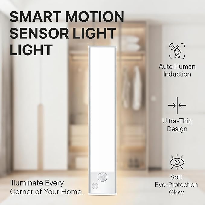 Under Cabinet Motion Sensor Lighting: 14 Inch Dimmable Rechargeable Lights Indoor - Battery Operated Lights - Undercabinet Closet Light Magnetic Led Light for Kitchen Home Bathroom Counter 5 Pack