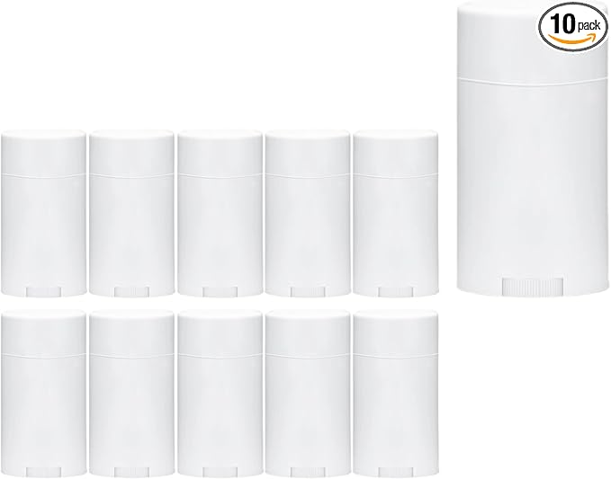 Smart Solutions 2oz White Deodorant Containers with Lids – Empty Refillable Twist-Up Tubes for DIY Deodorant, Balm & Skincare – BPA-Free Plastic, 10 Pack