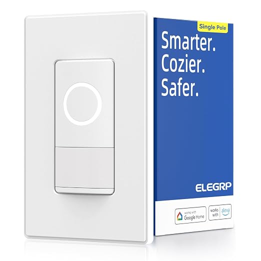 ELEGRP Smart Motion Sensor Switch, 2.4GHz Wi-Fi Single Pole Light Switch Works with Alexa & Google Assistant, APP Remote Control, Neutral Wire Required, UL Certified, No Hub Required (White, 1 Pack)