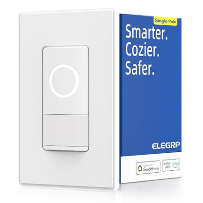 ELEGRP Smart Motion Sensor Switch, 2.4GHz Wi-Fi Single Pole Light Switch Works with Alexa & Google Assistant, APP Remote Control, Neutral Wire Required, UL Certified, No Hub Required (White, 1 Pack)