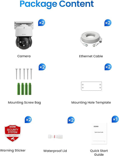 ZOSI C290 4K Add-On PoE IP Camera Outdoor Indoor, 2 x 8MP Pan Tilt Wired IP Camera, AI Person/Face/Vehicle Detection, 2-Way Talk, Auto Tracking, Night Vision, Siren Alarm, Only Work with ZOSI PoE NVR