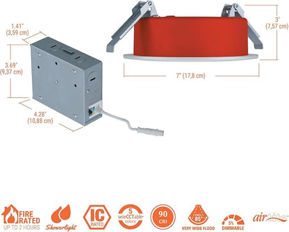 HALO RL 6 in Fire Rated Canless Integrated LED Recessed Light Trim Selectable 5CCT 2700K-5000K, 1400 Lumens, Dimmable IC Rated, Airtight, Wet Location