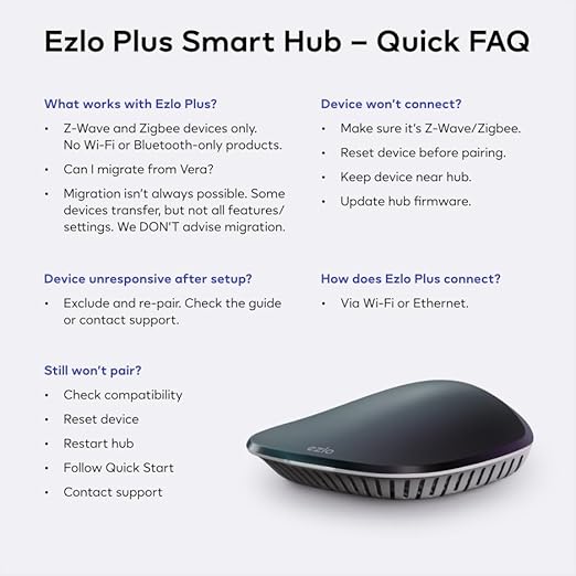 Ezlo Plus Smart Home Hub with Zigbee & Z-Wave. Works with Wi-Fi Devices Associated with Amazon Alexa Devices & Google Assistant to Control Smart Locks, Lights and Switches