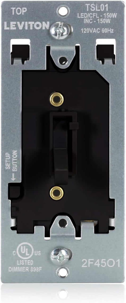 Leviton Toggle Slide LED Advanced Dimmer Switch for 150W Dimmable LED, Halogen and Incandescent Bulbs and Fixtures, TSL01-10E, Black