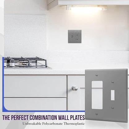 ENERLITES Combination Toggle Light Switch/Decorator Light Switch Plate, Double Switch Wall Plate, Mid-Size 2-Gang 4.88" x 4.92", Polycarbonate Thermoplastic, 881131M-GY, Gray