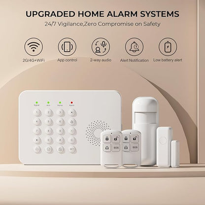 Home Security System with WiFi/4G Phone App Alerts Alarm System,Door Window Alarms Sensors,Motion Sensors,Remote,NO Monthly Fees Auto Alarm Dial Easy to Install,for Apartment,Garage,Warehouse