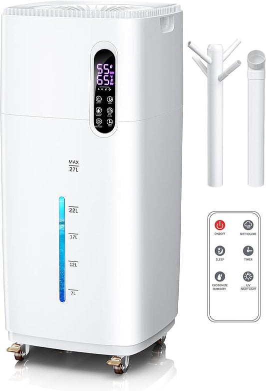 26L/5.7Gal Humidifier Large Room 3000 ft², Supersized Cool Mist, 38H Quiet Humidifiers for Bedroom, 2000mL/h Mist Output, Touch/Remote Control, Humidifiers for Home, Whole House, Plant, White
