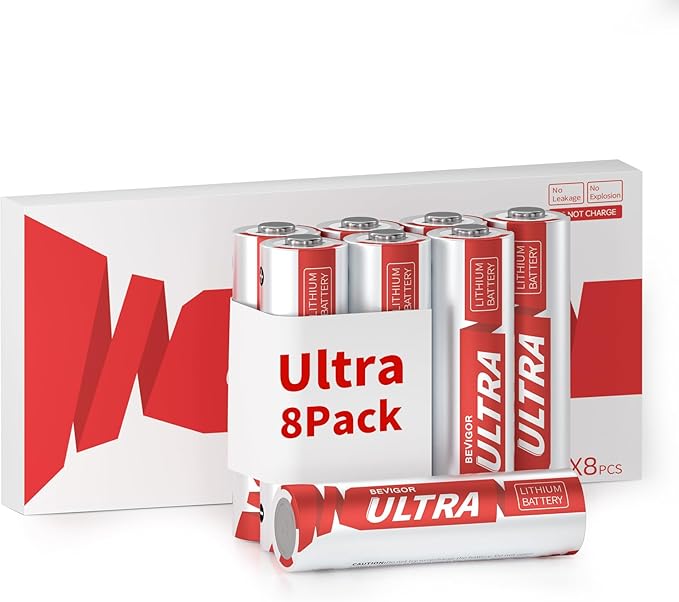 BEVIGOR AA Lithium Batteries 8Pack Ultra, 3500mAh 1.5V Double A Lithium Battery, Longer Lasting AA Batterie for Blink Smart Lock Deadbolt, Aralm System etc High-Tech Devices, Non-Rechargeable