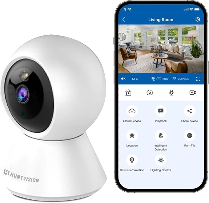 MeterMall HuntVision - 3MP Indoor WiFi PT Camera, Ivy Smart APP, Support 2.4G WiFi and Bluetooth, Day and Night Mode, Security Camera with Accurate Human Detection and Human Tracking