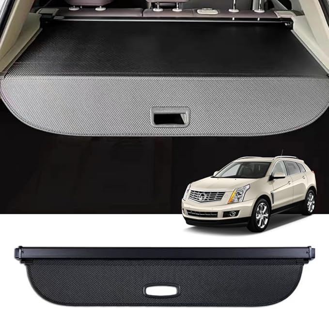 No drilling screw Retractable Cargo Cover Compatible with 2010-2016 Cadillac SRX , Rear Privacy Screen Car Storage Trunk Luggage Tonneau Security Shade Protector Anti Theft Shield (Carbon Fiber Style)