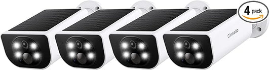Cinnado Security Cameras Wireless Outdoor - Home Security Cameras Solar & Battery Powered with 2K Color Night Vision, 2-Way Talk & Spotlight, Continuous Power, 2.4 GHz Wi-Fi, Easy Set Up, S1 4 Pack