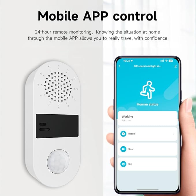 Tuya Sound & Strobe Light Alarm Smart PIR Motion Detector Alert with 130db Sound Security Siren Light 4 Alarm Modes Home Security System Compatible with Alexa/Google Assistant (1)