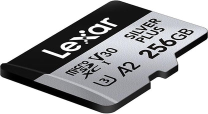 Lexar 256GB Professional Silver Plus Micro SD Card, UHS-I, C10, U3, V30, Full HD & 4K, Up to 205/150 MB/s microSDXC Memory Card, for Videographers, Gamers (LMSSIPL256G-BNANU)