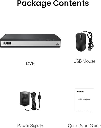 ZOSI 16 Channel 1080P H.265+ Hybrid DVR Recorder for Security Camera, AI Human/Vehicle Detection, Remote Access, Motion Alerts, 4-in-1 (TVI/CVI/AHD/Analog) CCTV Surveillance DVR with 4TB HDD