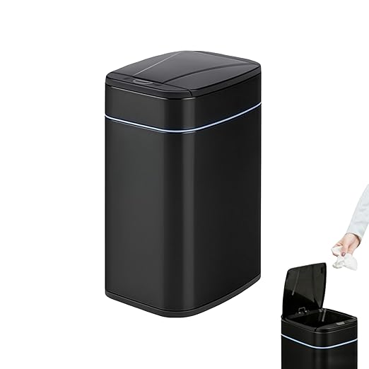 Garbage Can with Lid, Intelligent Sensor Opening and Closing, Small Garbage Can for Living Room, Bedroom, Kitchen and Bathroom (1, Square Black)