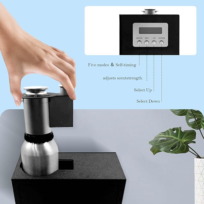 4000 Sq.Ft HVAC Smart Scent Diffuser for Home All-metal material. Suitable for large residences, hotels or offices. Capacity 500 ml Includes fragrance essential oil set. Supports Bluetooth APP control