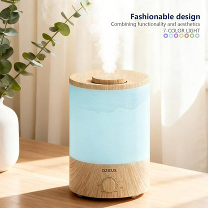 AZEUS 3.5L Cool Mist Humidifier with 7-Color Night Light, Woodgrain