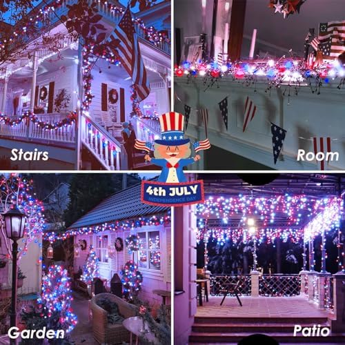 200 LED Connectable String Lights, 66FT American Flag Lights Outdoor Indoor