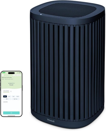 Windmill Air Purifier for Home - 3-In-1 Filtration for Dust, Smoke, & More - True HEPA Filter, Activated Carbon, & Pre-Filter - Ultra-Quiet - App Compatible - Covers Up To 975 sq ft - Navy