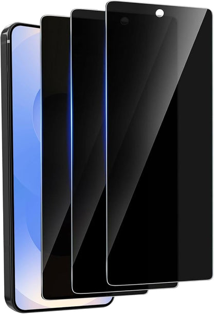 3 Pack Privacy Screen Protector for Samsung Galaxy S24 Tempered Ultra-Thin Glass with 9H, Anti Scratch, Bubble Free [Support Fingerprint Unlock] Black