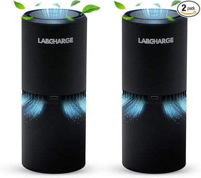 LabCharge Small Ionic Air Purifier for Home & Bedroom – Silent HEPA Filter – Covers 250 Sq Ft - Free Cleaner – Compact & Black Design - Pack of 2