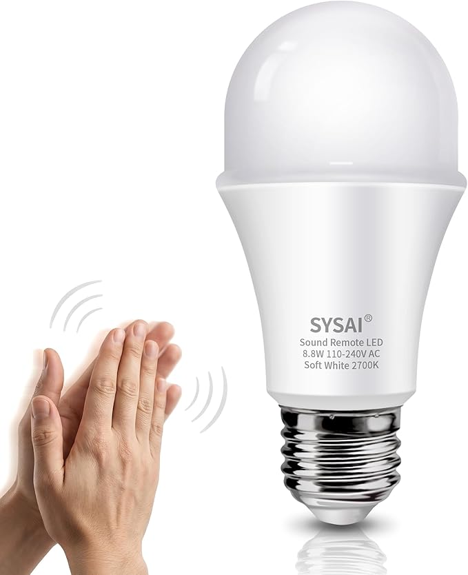 SYSAI 3 Claps Light Control Bulb for Bedroom Table Lamp Upgrade, Sound Activated ON/Off Solution, Clap Detection, Smart Home, As Seen On TV, Soft White