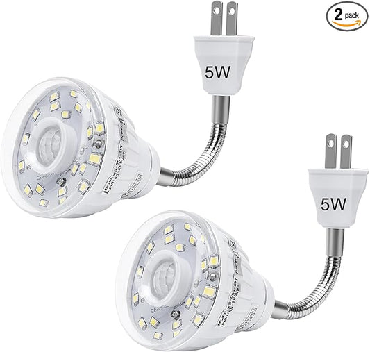 Plug in Motion Sensor Night Light Indoor, PIR Infrared Motion-Activated LED Night Light for AC Outlet,Dusk to Dawn Sensor Smartlight,360° Directional Rotating for Garage Stairway, 5W White, 2 PCS