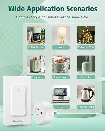 Remote Control Outlet Switch, Removable Buckle Design Wireless Light Switch, No Wiring No WiFi, 300ft RF Range 15A 1500W, Programmable DIY Pairing, for Household Appliances (White)