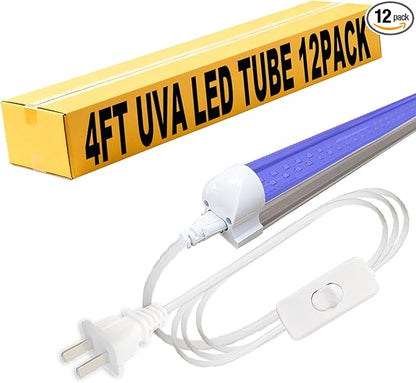 LED Black Light 4Ft Linkable Bar 12PACK, LED 40W Integrated T8 Bulb Blacklight Fixture, UVA 395NM 400NM for Fluorescent Tapestry Poster Body Paint Glow Party