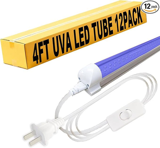 LED Black Light 4Ft Linkable Bar 12PACK, LED 40W Integrated T8 Bulb Blacklight Fixture, UVA 395NM 400NM for Fluorescent Tapestry Poster Body Paint Glow Party