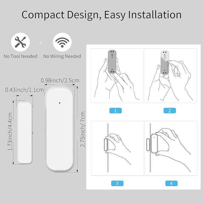 Tuya Zigbee Door and Window Sensor, Wireless Mini Contact Sensor, Requires Tuya Zigbee Hub, Smart Life Zigbee Connection, Compatible with Alexa/Google Assistant, 4Pack
