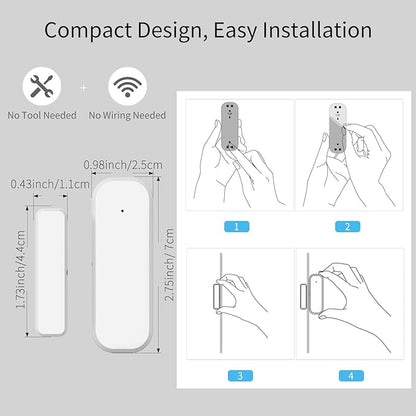 Tuya Zigbee Door and Window Sensor, Wireless Mini Contact Sensor, Requires Tuya Zigbee Hub, Smart Life Zigbee Connection, Compatible with Alexa/Google Assistant, 4Pack