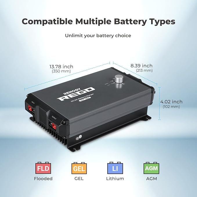 Renogy REGO 12V 60A DC-DC Plug and Play Battery Charger Built-in Bluetooth Module, Compatible with Traditional and Smart Alternators, for Gel, AGM, and Lithium Battery in RVs, Cars, Boats, Yachts