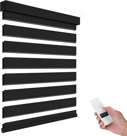 ACMEART Motorized Zebra Blinds,Smart APP & Remote Control 100% Blackout Shades,Compatible with Alexa,Custom Size Electric Window Blinds for Bedroom/Home/Office (Jet Black)