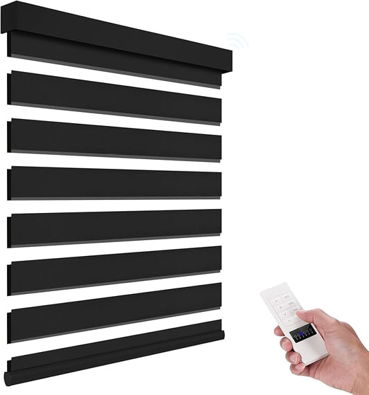 ACMEART Motorized Zebra Blinds,Smart APP & Remote Control 100% Blackout Shades,Compatible with Alexa,Custom Size Electric Window Blinds for Bedroom/Home/Office (Jet Black)