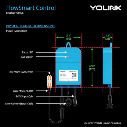 NSF Certified Pulse Meter + Shutoff Valve Kit, 1-1/2", FlowSmart Controller YS5006 Reads Meter Pulses, Real-Time Usage & Leak Detection, Auto Shutoff (D2D Offline), LoRa Long Range, Hub Included