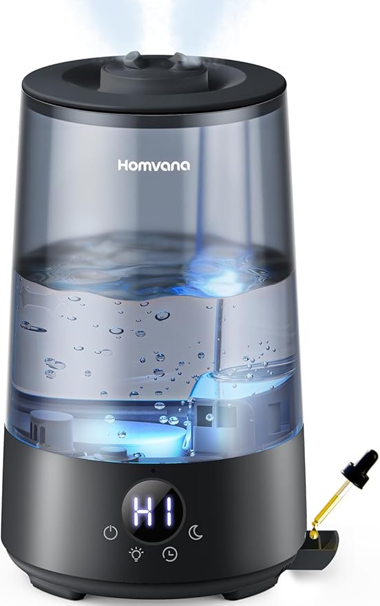 Homvana Humidifiers for Bedroom Home, 3.6L Cool Mist Top-Fill 34H Super Long Time, Quiet 23dB, Baby Humidifier, Oil Diffuser for Large Room, House, Plant, Nursery, Office, BPA FREE, Ultrasonic (Black)