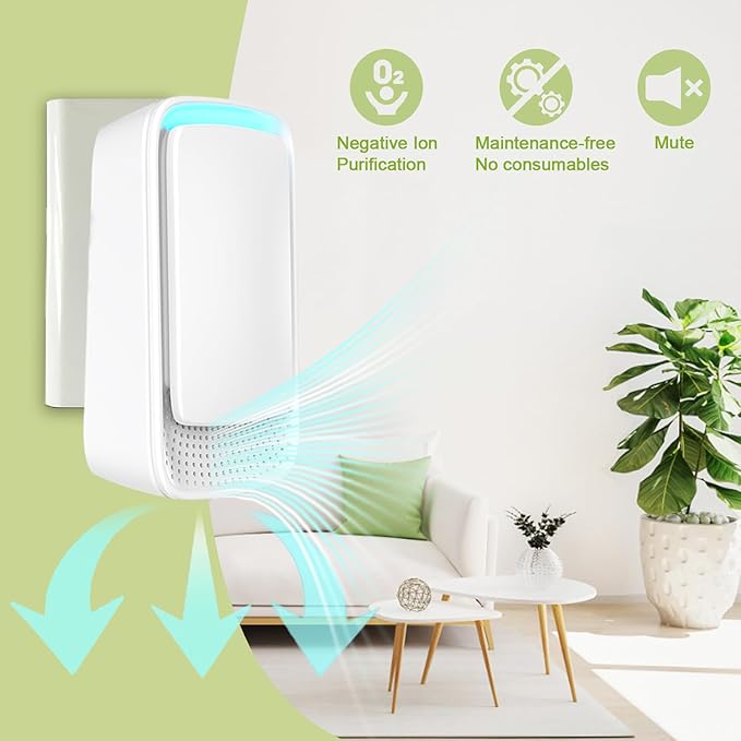 Plug In Air Ionizers Negative Ion Technology Air Purifier, Quiet Mini Air Freshener for Home, Bedroom, Office, Basement - Portable Air Purifiers for Odor, Dust, Pets Smell, Smoke(1-Pack)