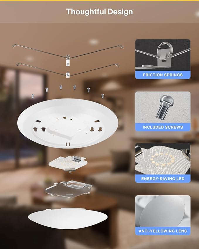 Sunco 72 Pack LED Disc Lights Ceiling 6 Inch, Flush Mount Disk Light, Recessed Can Lighting, 1050 LM, 15W (75W Equivalent), Selectable CCT 3000K/4000K/5000K/6000K/6500K, Dimmable, Damp Rated ETL
